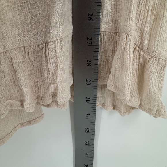 Womens Indigo Soul Beige Crochet Neck Ruffle Hem Gauze Top Blouse 100% Rayon - Picture 6 of 9
